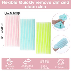 Gjinxi 3PCS Exfoliating Washcloth Towels, 39 Inch Long Towel Body and Back Scrubbers for Men Women, Korean Stretchable Exfoliator Bath Scrub Towel Washcloth Dead Skin Remover, Gentle and Quick-Drying