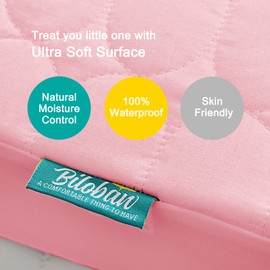 Mini Crib Mattress Protector Sheets Waterproof 2 Pack, Quilted Pack and Play Mattress Pad Cover Fits for Baby Mini Crib/Playen/Pack and Play mattress, Grey & Pink, 38"x24"