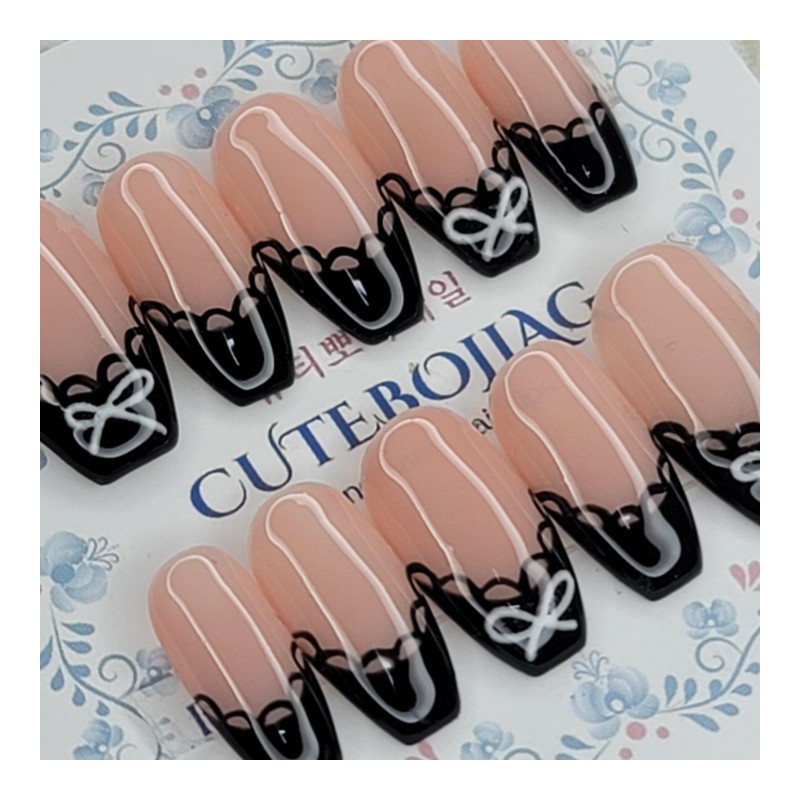 Lace drop handmade nail tips. Pedi tips - Oval XL