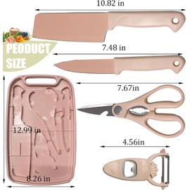 WEISHEHUG Knife and Cutting Board Set for Camping Travel College,Pink