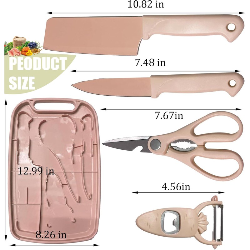 WEISHEHUG Knife and Cutting Board Set for Camping Travel College,Pink