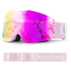 Qunature Ski Goggles Snowboard Goggles UV Protection Ski Goggles Women / Men Glasses Wearers Anti-fog Helmet Compatible Breathable Snow Goggles for Unisex Adults Skiing Snowboarding Pink