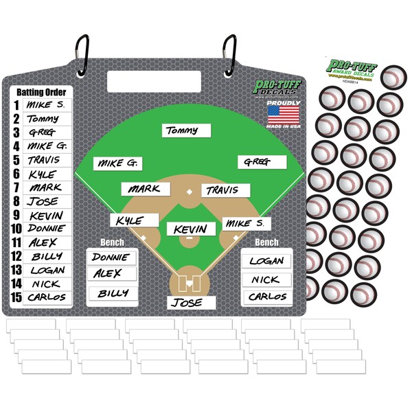 Coaches Helper Magnetic Dugout Board for Lineup and Field Position Baseball Magnet Board Magnet Board Bonus Baseball Award Decals Plus Extra Name Strips