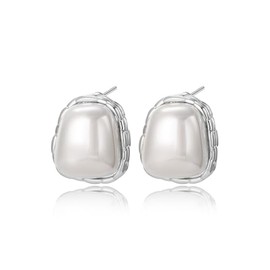 White Gold Plated Vintage Pearl Stud Earrings for Women Trendy, Geometric Hypoallergenic Statement Irregular Pearl Earrings Jewelry Gift for Women