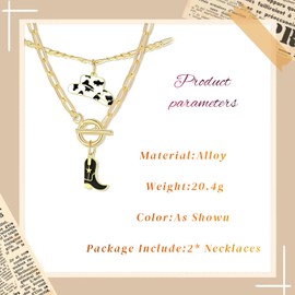 Ticome Cowgirl Necklace for Women,Western Cowboy Hat & Boots Layered Pendant Necklace,Biker Jewelry,Country Fashion Gift