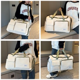 BEULPTN Small Gym Bag for Women, Waterproof Travel Duffle Bag Carry On Weekender Bag with Shoe Compartment & Wet Pocket, Gym Tote Bag for Travel, Workout, Sport, 40#Beige-Zipper