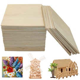 40pcs 10x10x0.2cm Basswood Sheets Unfinished Board, Rectangle Blank Wooden Cutouts , Great for Wood Burning and Laser Projects, Arts and Crafts, Wood Engraving
