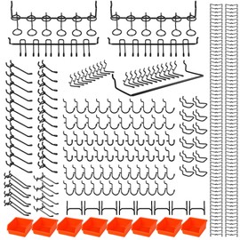 Hogurity 296 PCS Pegboard Hooks,1/4" Extra Thick Heavy Duty Pegboard Hooks with Pegboard Bins, Black Metal Pegboard Accessories with Peg Locks for Garage Wall Organizer
