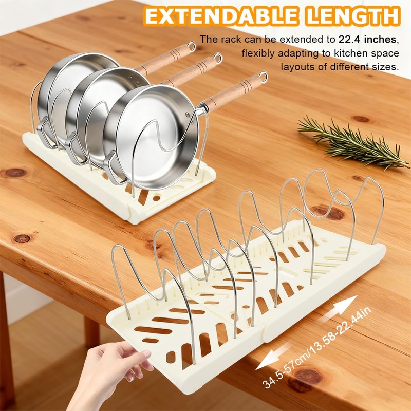 Pot and Pan Organizer Under Cabinet, Expandable Pan Organizer, White