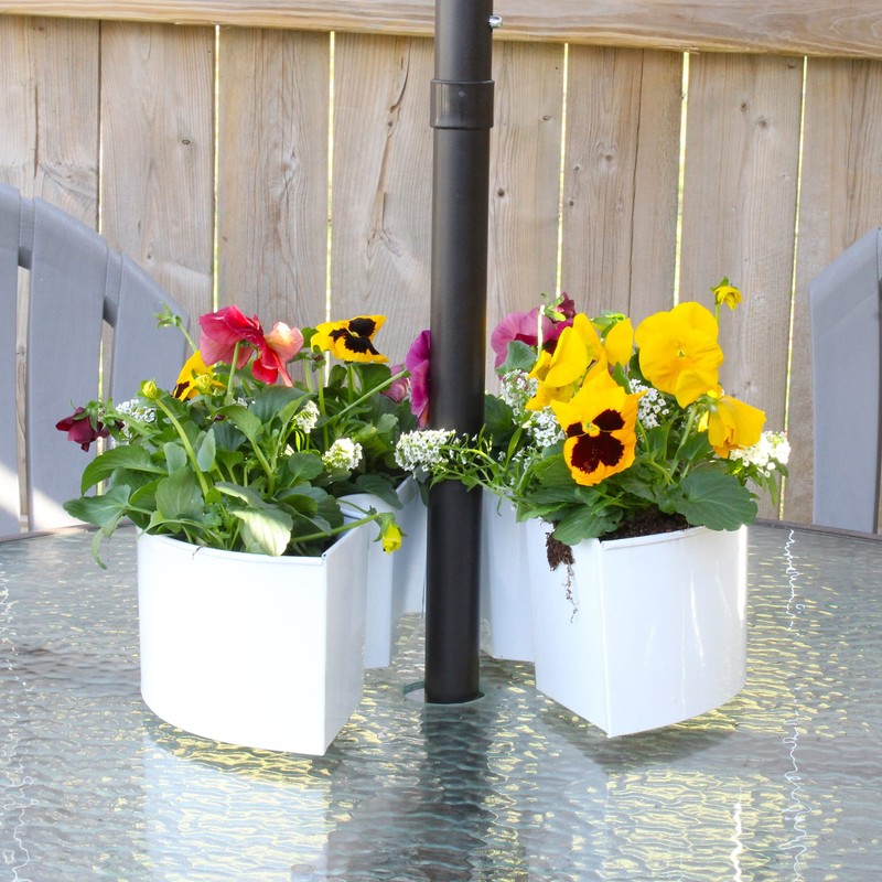 AuldHome Umbrella Planter for Patio Table with Umbrella Hole (White),