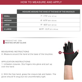 OTC Resting Splint Glove, 5 Finger Semi-Rigid Splints, Open Tips, Black, Left Hand, Large