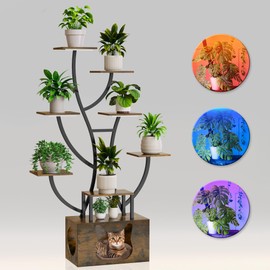 YITAHOME Plant Stand Indoor with Grow Lights and Cats Litter Box, 9 Tiered Indoor Plant Shelf, 63" Tall Corner Plant's Stands, Metal Plant's Flower Display Shelves for Living Room, Patio, Balcony, Home Decor