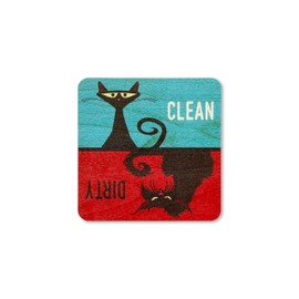 Cat Dishwasher Magnet Clean Dirty Sign - Funny Wooden Strong Magnets for Kitchen - Cute Black Cat Gifts for Cat Lovers