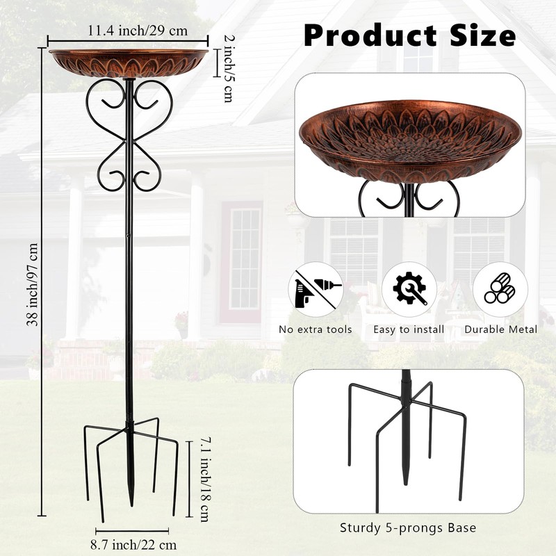 Metal Bird Baths for Outdoors, 38" H Birdbath with 11.4