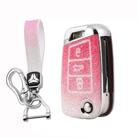 HIBEYO Bling Key Case Fits VW Protective Car Key Cover for Golf 7 MK7 Passat Skoda Superb Kodiaq Fabia Octavia Seat Leon Ateca Remote Key Box PC + Rhinestone Rose