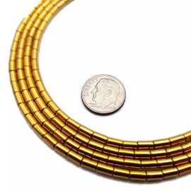 Gold Plated Hematite Smooth Round Tube Beads 3x5mm 15.5" Strand (Gold)