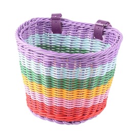 Kids Bicycle Basket Rainbow Bike Basket Cute Bicycle Handlebar Basket Cycling Baskets Front Basket with Straps Bike Accessories for Boys Girls Bicycle Trike Scooter Balance Bike
