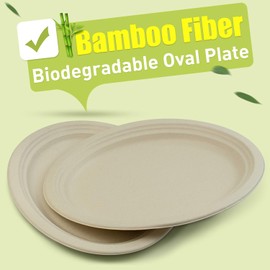 Green Earth, 12-Inch, 125-Count, Compostable Plates, Natural Bamboo Fibers, Everyday Tableware - Biodegradable – Disposable Oval Shape - Microwave-Safe - Gluten-Free - Eco-Friendly