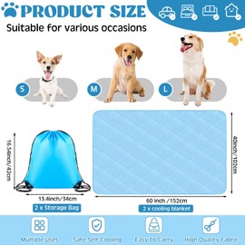 Hillsuren 2 Pack Premium Cooling Dog Blanket Lightweight Pet Blanket Machine Washable Pet Cool Mat Pet Throw Calming Pad Soft Bed Cover with Storage Bags for Hot Weather Dogs Cat Puppies Cooling