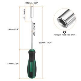 sourcing map 2pcs Metric Nut Driver 6mm Dia 150mm Round Shank CR-V 6 Point Hex Hexagon Socket Wrench Screwdriver with Non-Slip Handle for Tightening and Loosening Fasteners