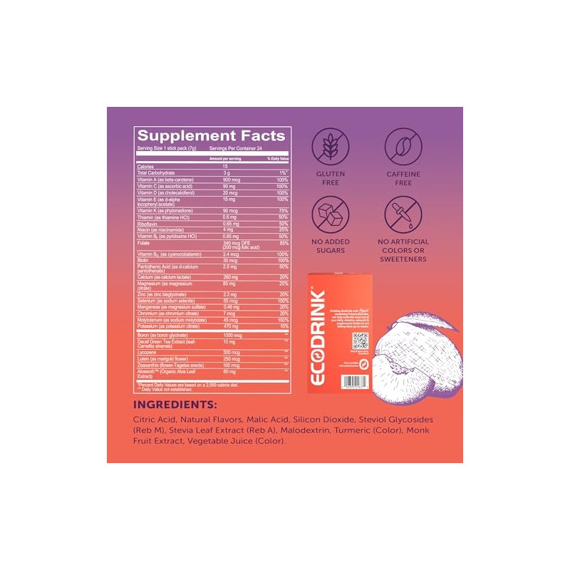 Lily of the Desert EcoDrink Nutrient Support Hydration Packets, Peach