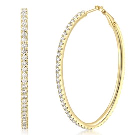 RINEY&KY 50MM Large Diamond Hoop Earrings Women - Yellow Gold Hoop Earrings Oval Shape, Sterling Silver Moissanite Earrings Hoops, Bling Lightweight Big Hoops Moissanite Jewelry Lab Created Diamond Gift Mother Wife D Color VVS1 Clarity 3.42Carats GRA Cer