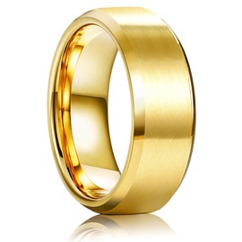 Jstyle Stainless Steel Rings for Men Women 8MM Wedding Band Rings Matte Surface - Beveled Polished Edge Mens Ring Size 9.5 Gold Rings for Men