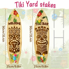 2 PCS Tiki Bar Surfboard Yard Signs Surfboard Beach Signs with Stakes Hawaiian Luau Party Decoration Summer Theme Decor for Tiki Bar Beach Outdoor