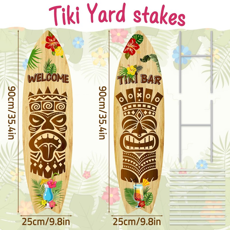 2 PCS Tiki Bar Surfboard Yard Signs Surfboard Beach Signs