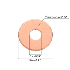 sourcing map 80Pcs 6mm x 18mm x 1mm Copper Flat Washers Screw for Bolt
