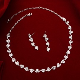 SFE Elegant Bridal Crystal Necklace Dangle Earrings Bracelet Wedding Jewelry Sets for Bridesmaid Prom Costume for Women(Style01-Silver Plated)