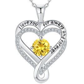 Mkhhy Jewelry Gifts for Women Silver Infinity Love Heart Birthstone Necklace Gift for Wife Birthday Anniversary Her Gilfriend Mom Daughter Grandma November Citrine