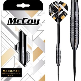 McCoy Darts D6025 Marksman | Premium 90% Tungsten Steel Tip Darts Set | Black 24g