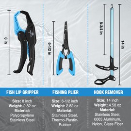 Mossy Oak 3PC Fishing Tools Kit, Fishing Pliers with Sheath, Hook Remover Tool, Fish Lip Gripper, Saltwater Fishing Gear Equipment with Retractable Lanyard, Fly Fishing Gifts for Men, Women, Fisherman