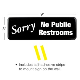 Excello Global Products Sorry No Public Restroom Sign: Easy to Mount Informative Plastic Sign with Symbols 9x3, Pack of 3 (Black)