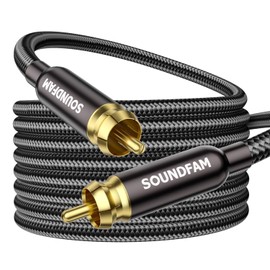 SOUNDFAM RCA Subwoofer Cable RCA Male to Male [Gold Plated Connectors Cotton Braid] for Subwoofer Home Theater Amplifier TV Mixer (Male to Male, Black, 5M)