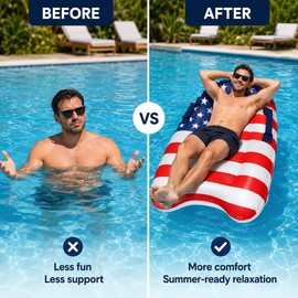 Inflatable Pool Float Raft for Summer Swimming – Patriotic Flag Lounge Mat for Pool Parties & Beach Vacations