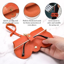 FEISEDY 2Pack Soft Leather Sunglass Bag, Holder Eyeglasses Case, Portable Glasses Pouch With Button Clip Wrist Strap B0049