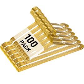 Wesiti 100 Pcs Stainless Steel Metal Hangers Wire Hangers for Clothes Strong Ultra Thin Space Saving Wire 17.7" Clothes Space for Coat Suit Bridal Boutique Dress Closet Dorm Clothing Rack(Gold)