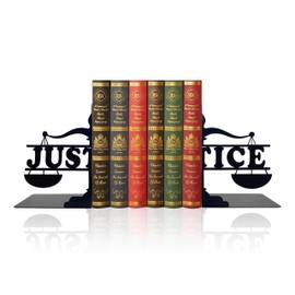 Justice Bookends for Bookshelf, Metal Black Magic Book Stopper, Unique Lawyer Gifts for Law Student Friends, Study Room Home Office Decor