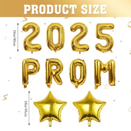 Prom 2025 Decorations, 16inch Prom 2025 Balloons, Graduation Party Decorations, Class of 2025 Congrats Grad Party Supplies, Star Foil Balloons for Indoor and Outdoor Proms Night Celebrations (Gold)