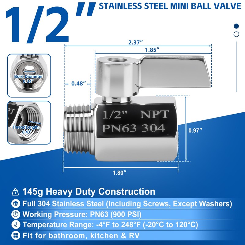 SKLSSVF 2Pcs Shower Head Shut off Valve, 304 Stainless Steel