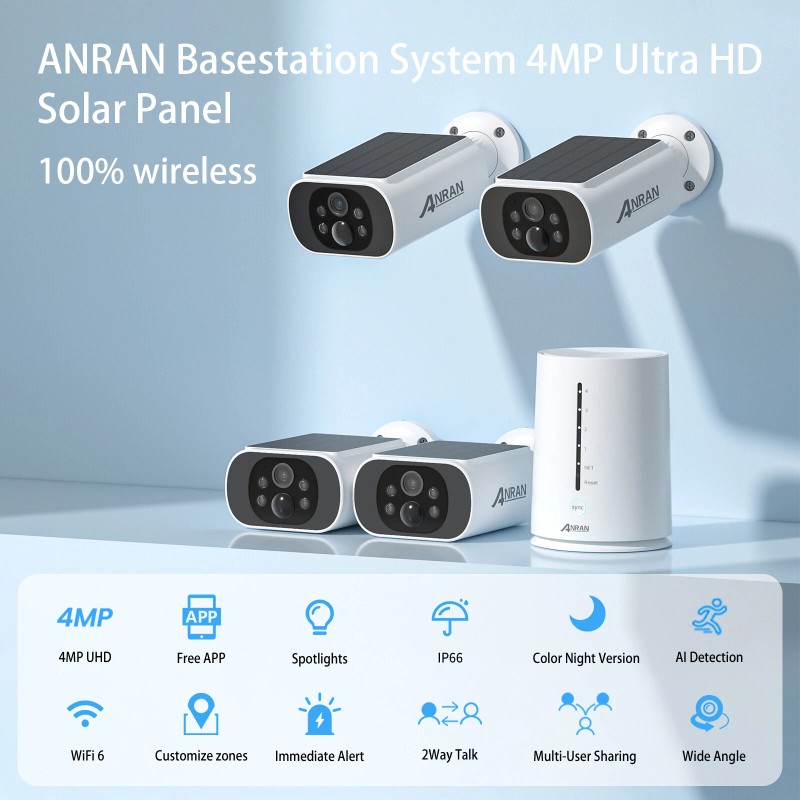 ANRAN CCTV Security Camera System 4MP Wireless Solar Battery Night