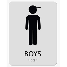 The Sign Studio - 6”X9”- ADA Compliant- “Boys” Bathroom Sign with PICTORIAL Light Grey/Black Tactile & Braille