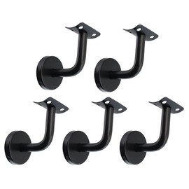 Mewutal 5pcs Stainless Steel Handrail Brackets Wall Mounted Curved Staircase Handrail Railing Holders Black Stairway Armrest Brackets with Base Cover and Screws (Black Curved Mounting Plate)