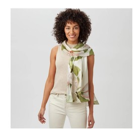 Metropolitan Museum of Art, Studies of Magnolia Oblong Scarf, 100% Silk, 72"" x 22"", Green, Cream, Peach