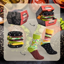 Funny Burger Socks Box -Funny Gifts for Men Women Teen Boys-Fun Novelty Funky Food Cool Crazy Silly Socks -Christmas Fathers Day Birthday Dad husband Uncle Gag Gifts Stocking Stuffers-2 pairs