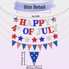 Red & Blue 4th of July Banner, NO-DIY Glitter July 4th Decorations Banner and Star Patriotic Garland, Patriotic Decorations for Independence Day, Independence Day Patriotic Party Supplies