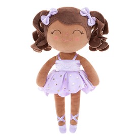Gloveleya Baby Dolls Soft Snuggly Curly Hair Ballerina Doll First Baby Girl Gifts Plush Tanned Ballet Doll with Lace Mesh Dress Purple 14inches Ballerina Series