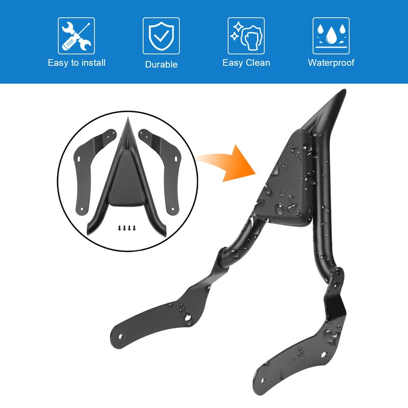 Bravema Motorcycle Sissy Bar, Detachable Passenger Backrest Rear Pad Fit